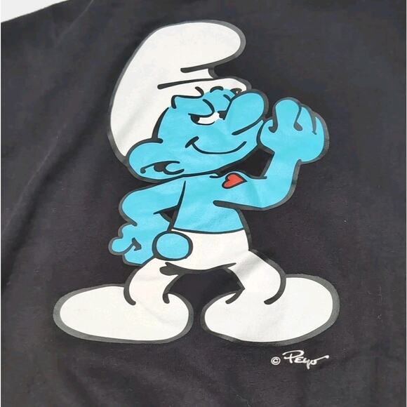 Smurfs Fleece Hoodie Womens M Black Pockets Mushroom Graphic Print Sweatshirt - Picture 7 of 16